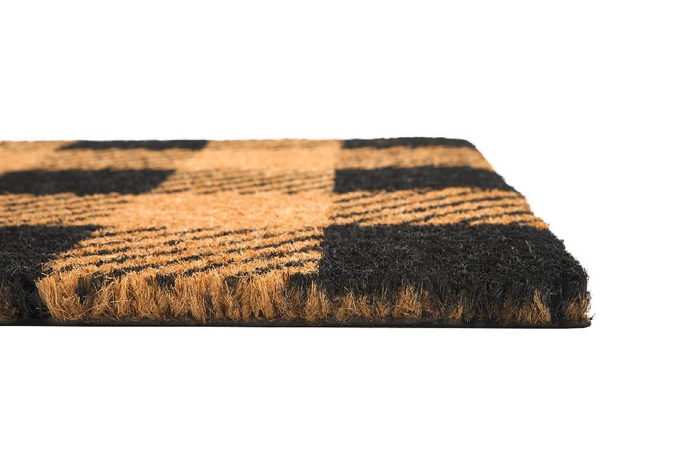 Novità Home Coco Door Mat- Stampato Effetto Pied De Poule Naturale Nero