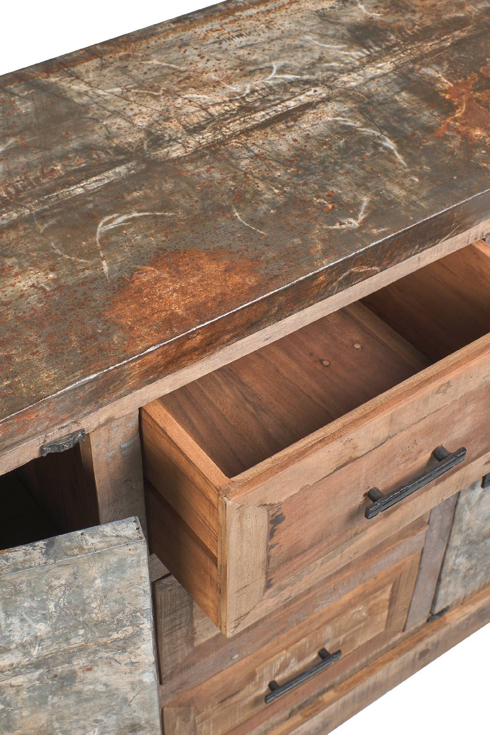 Novità Home Credenza 2 Sportelli Metallo E 3 Cassetti Legno Recycled