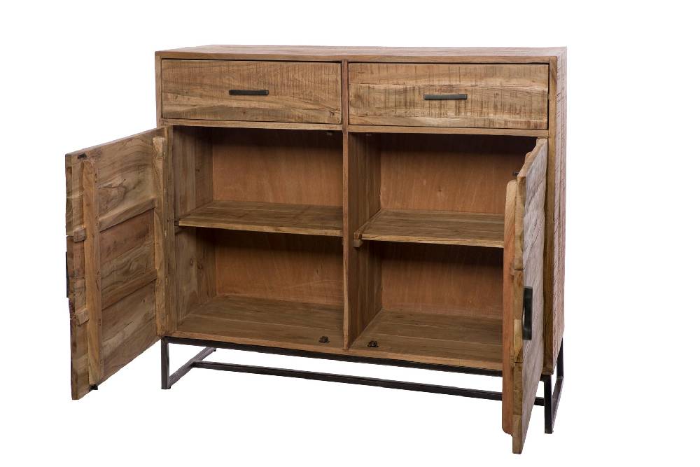 Novità Home Credenza Alta 2 Cassetti E Sportelli In Legno E Metallo