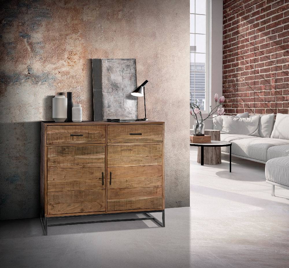Novità Home Credenza Alta 2 Cassetti E Sportelli In Legno E Metallo