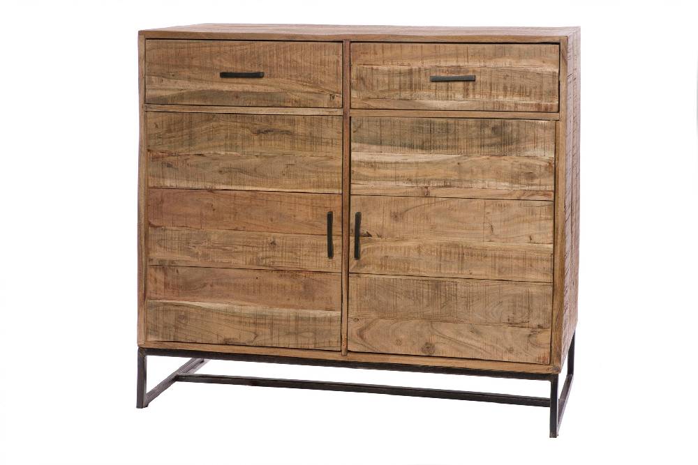 Novità Home Credenza alta 2 cassetti e sportelli in legno e metallo