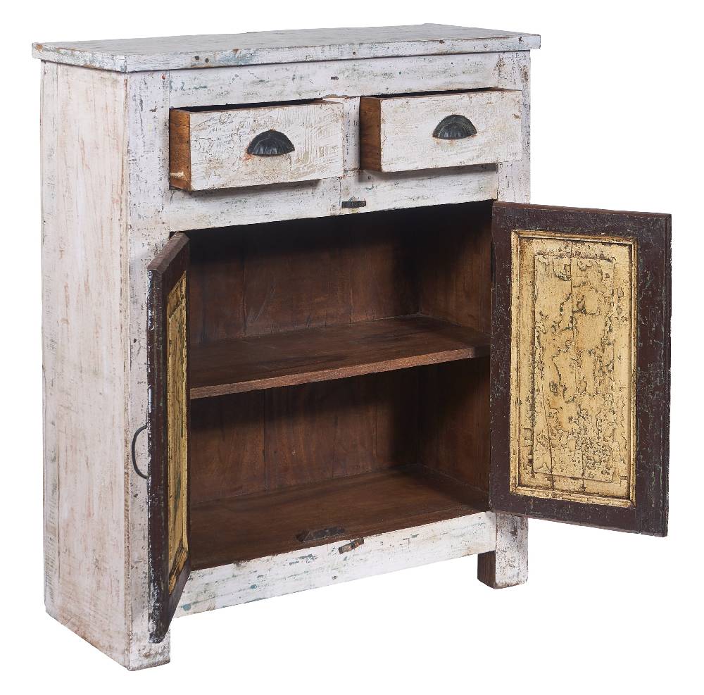 Novità Home Credenza Piccola 2 Sportelli In Legno Sbiancato