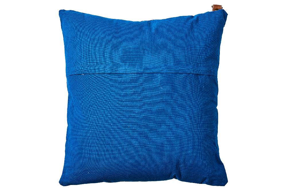 Novità Home Cuscino Patchwork Blu Con Inserti Simil Pelle