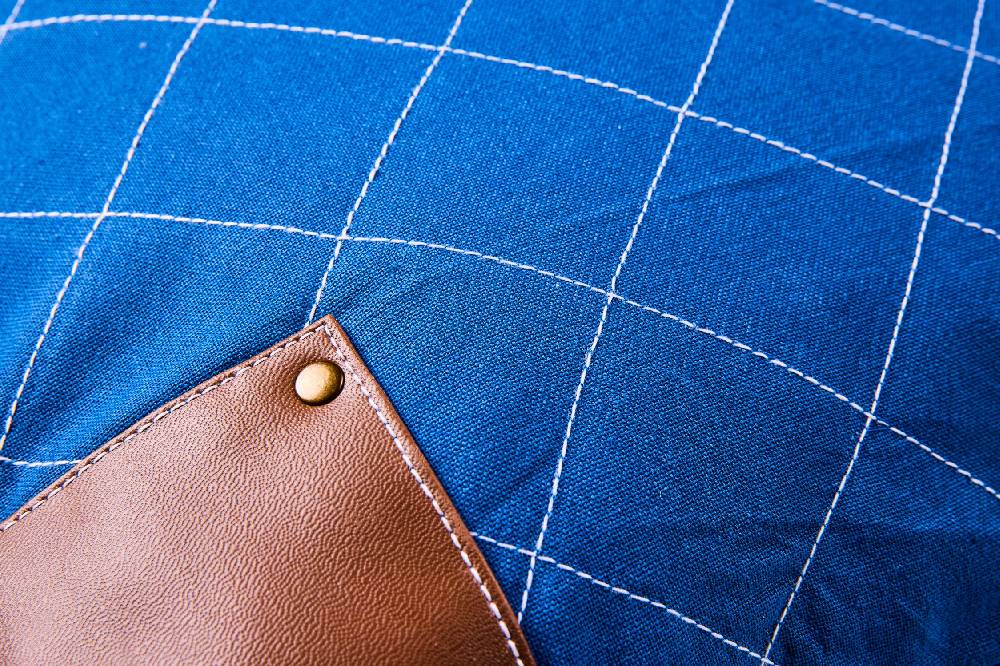 Novità Home Cuscino Patchwork Blu Con Inserti Simil Pelle