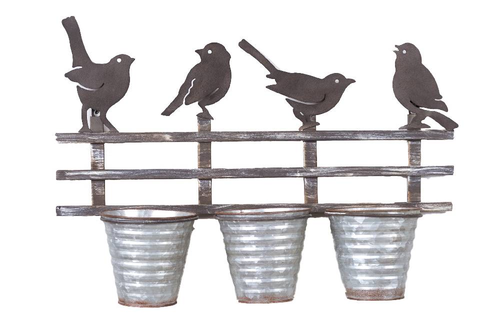 Novità Home Decor - 3 Portavasi in Ferro con Uccellini