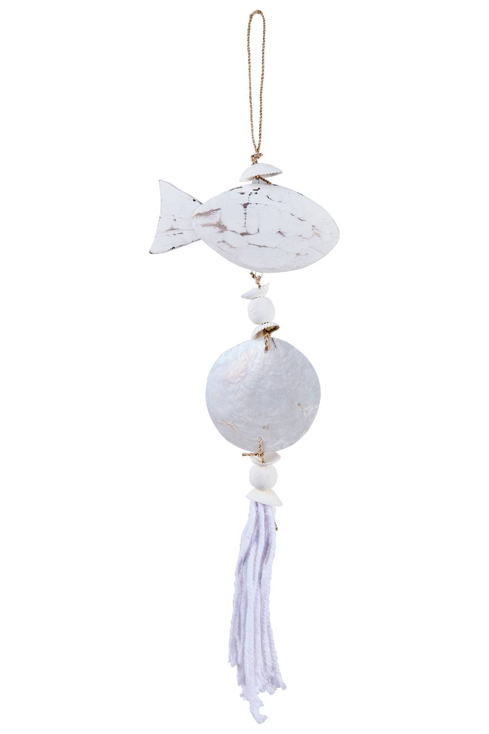 Novità Home Decor - Nappa Con Pesce E Conghiglia Bianca