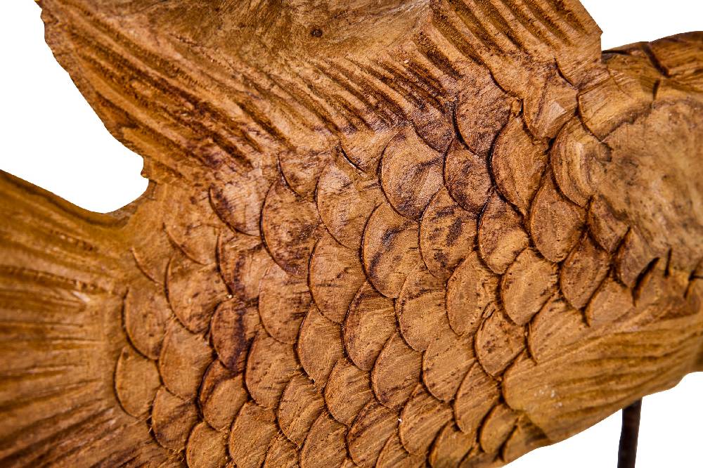 Novità Home Decor - Pesce Carving In Legno Su Piedistallo Grande