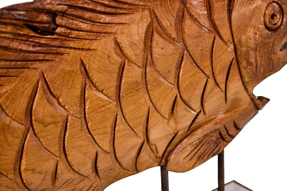 Novità Home Decor - Pesce Carving In Legno Su Piedistallo Piccolo