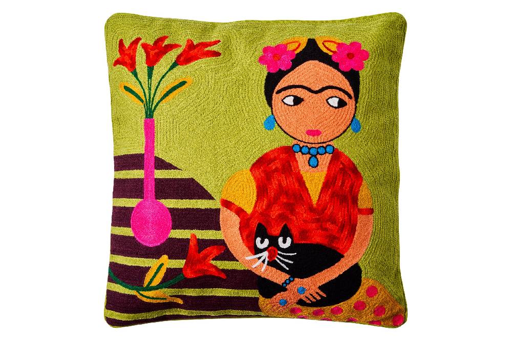 Novità Home Embroidery - cuscino modern art femme avec chat sur les genoux