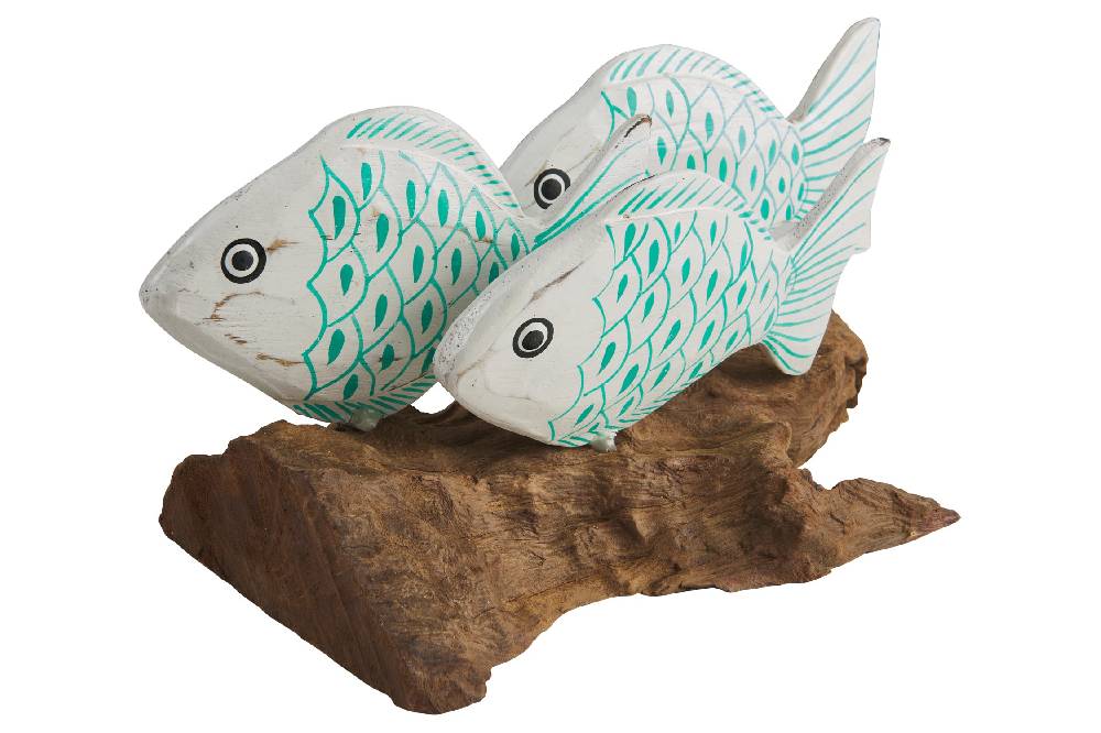 Novità Home Fish - Tronchetto Con 3 Pesci Squame Turquesi