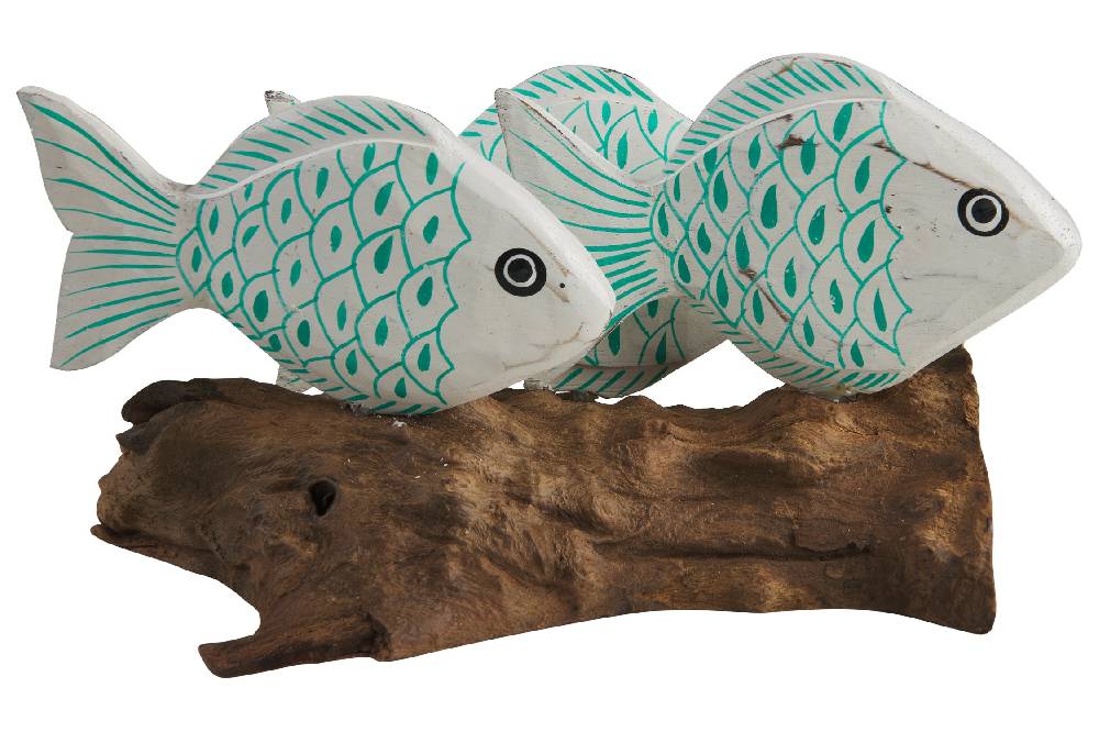 Novità Home Fish - Tronchetto Con 3 Pesci Squame Turquesi