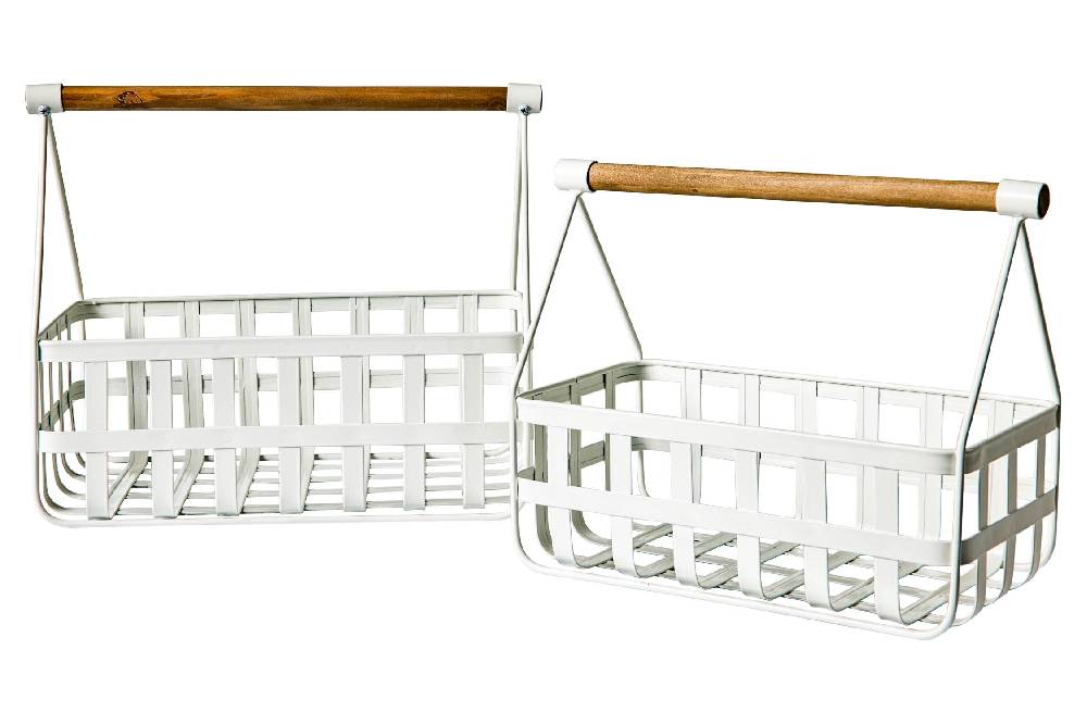 Novità Home Friendly - Set 2 Ceste in Ferro Bianco con Manico