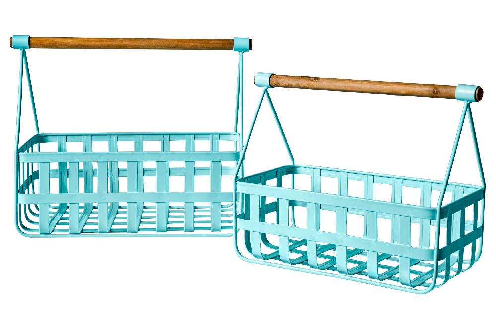 Novità Home Friendly - Set 2 Ceste In Ferro Turchese Con Manico
