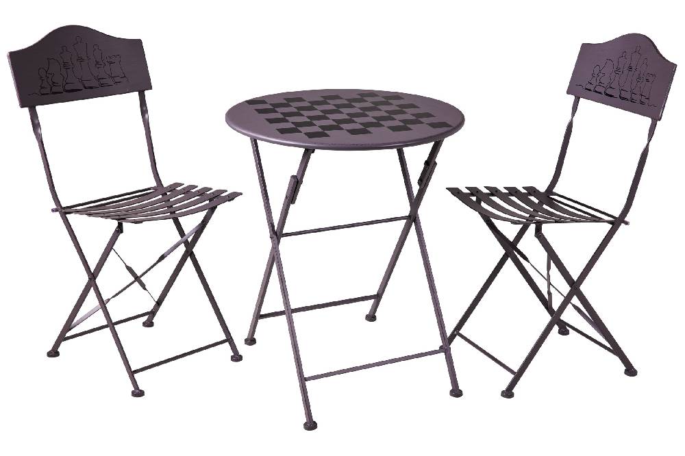 Novità Home Game - Set 1/3 Tavolino Grigio Con Due Sedie Diesgno Scacchiera