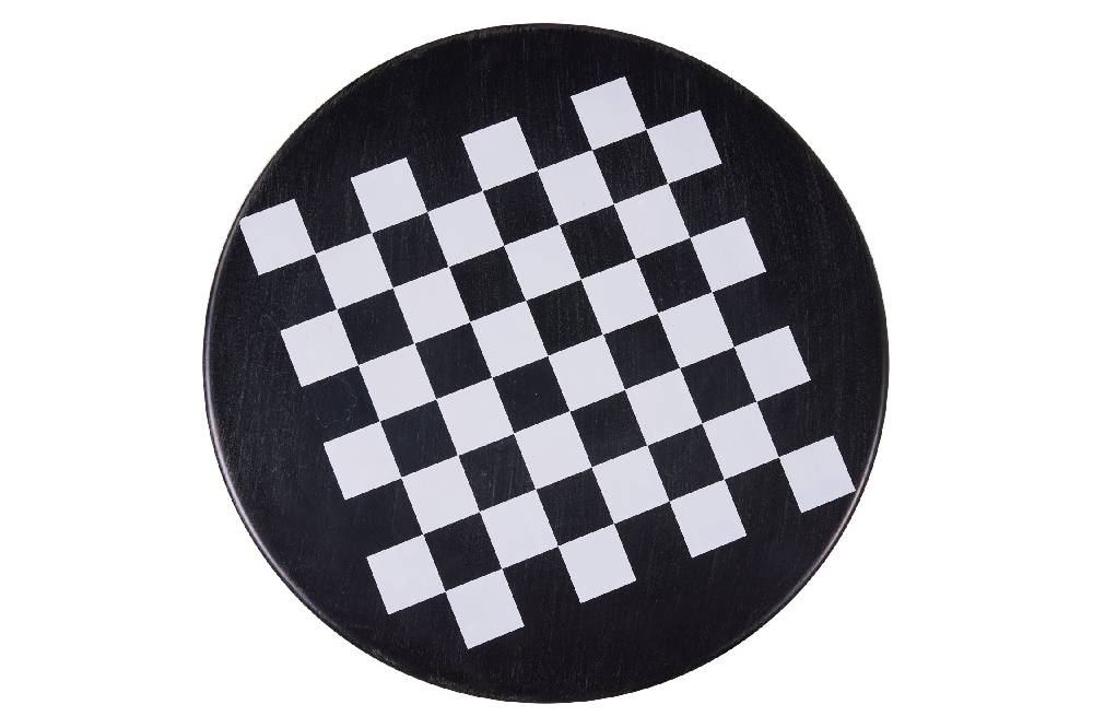 Novità Home Game - Set 1/3 Tavolino Nero Con Due Sedie Disegno Scacchiera