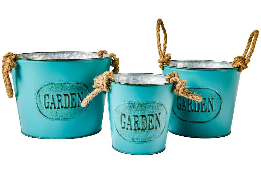 Novità Home Garden - Set 3 Cache-Pot in Zinco e Corda