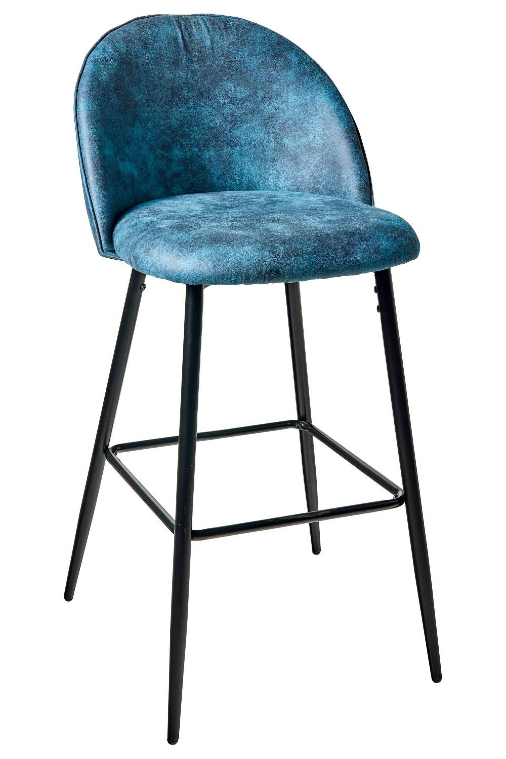 Novità Home Giulio - Sgabello in Ferro con Tessuto Simil Pelle Azzurra