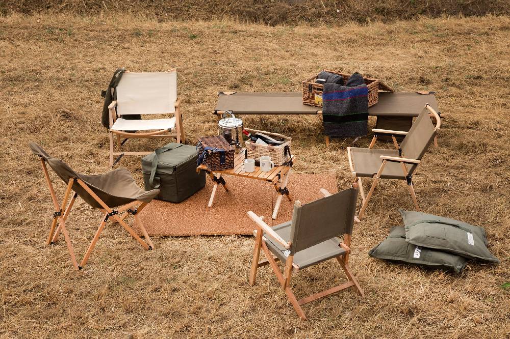 Novità Home Glamping - Poltrona Pieghevole In Tela E Legno Di Faggio Beige