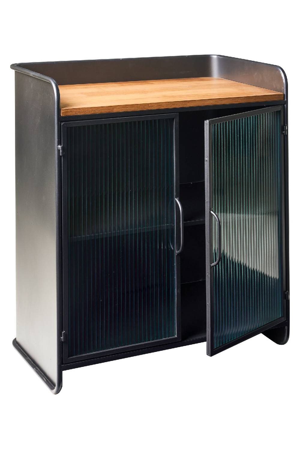 Novità Home Iron - Mobiletto Vetrinetta In Ferro Con Piano In Legno