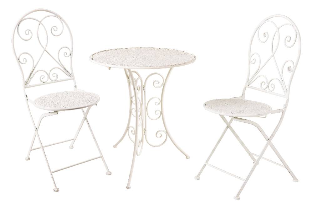 Novità Home Isabelle - Set 1/3 Tavolo Con Due Sedie Bianco Anticato