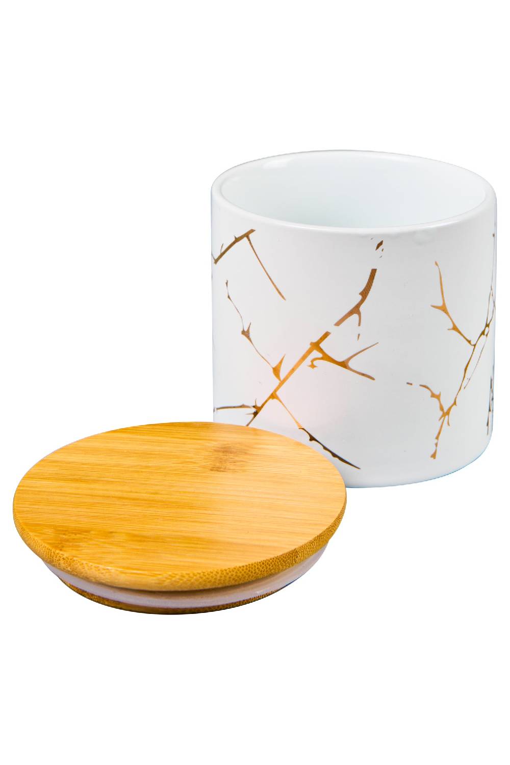 Novità Home Kitchen - Barattolo Bianco Ramage Oro Con Tappo Legno Medio