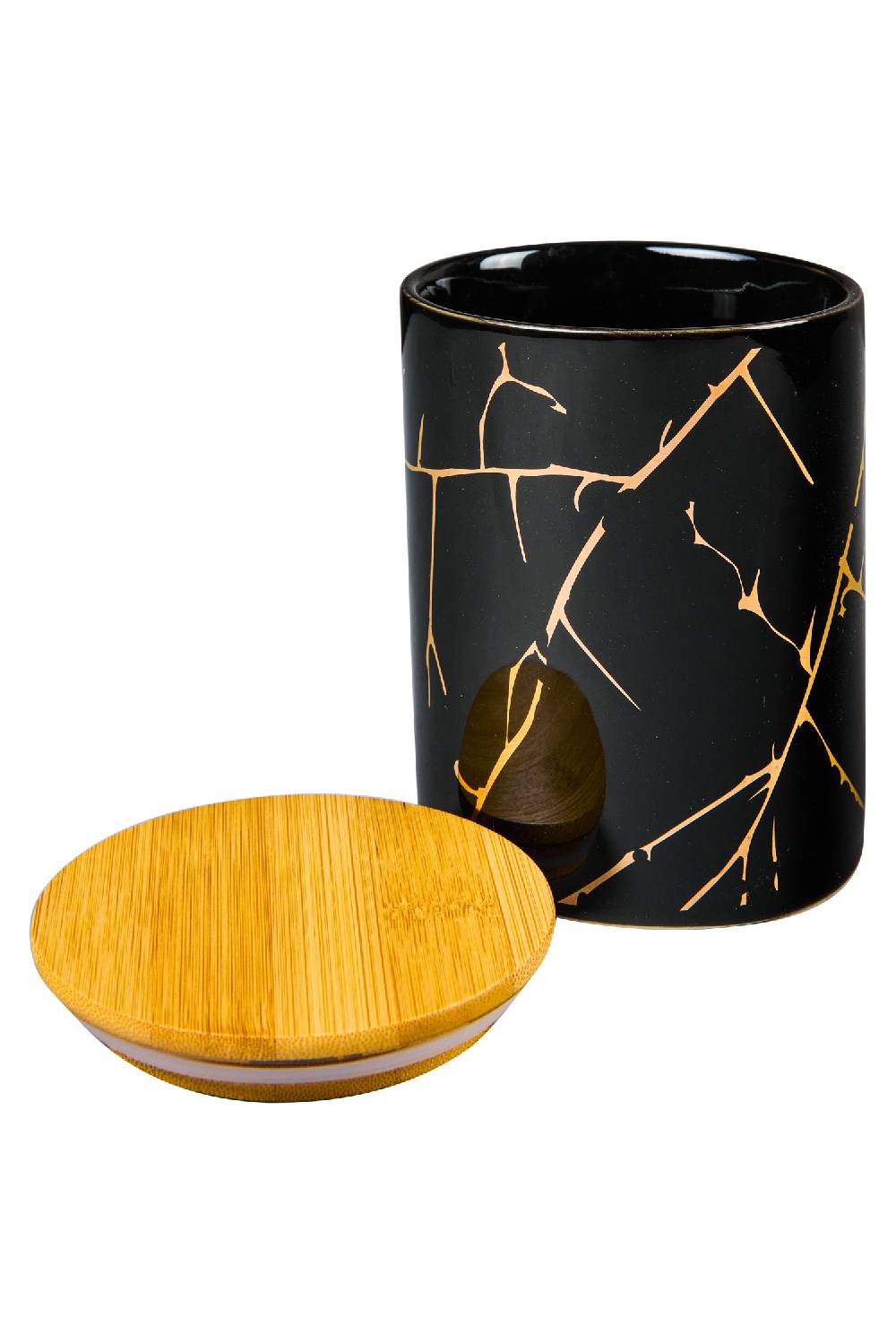 Novità Home Kitchen - Barattolo Nero Ramage Oro Con Tappo Legno Grande