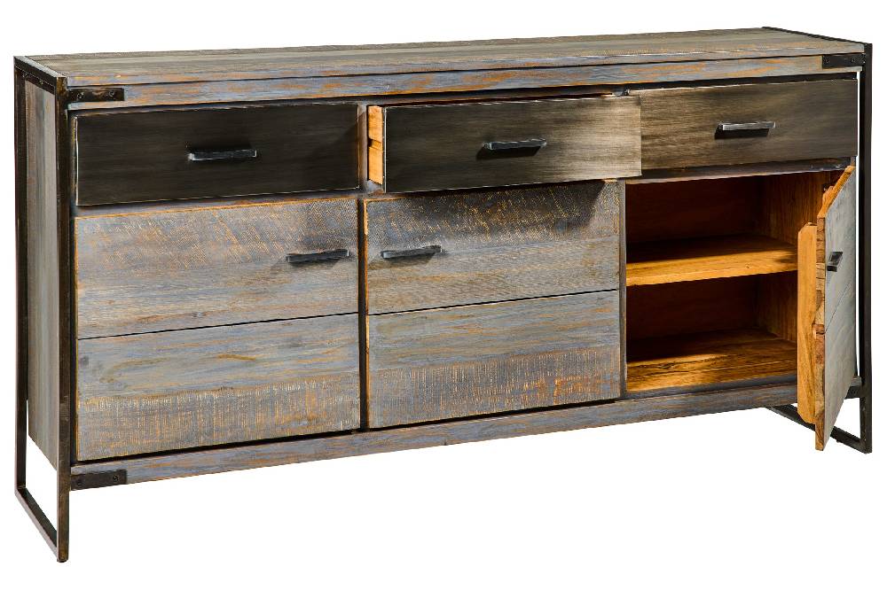 Novità Home Leicester - Credenza 3 Cassetti 3 Sportelli Grey