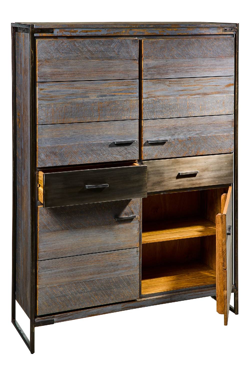 Novità Home Leicester - Credenza Alta 4 Sportelli 2 Cassetti Grey