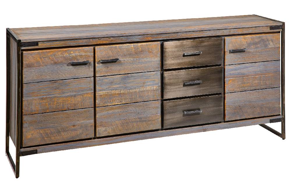 Novità Home Leicester - Credenza In Legno Di Acacia Con 3 Cassetti 3 Sportelli