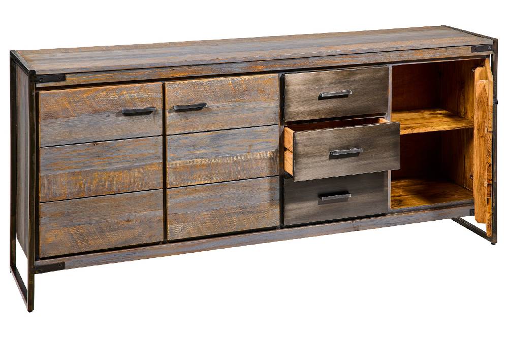 Novità Home Leicester - Credenza In Legno Di Acacia Con 3 Cassetti 3 Sportelli