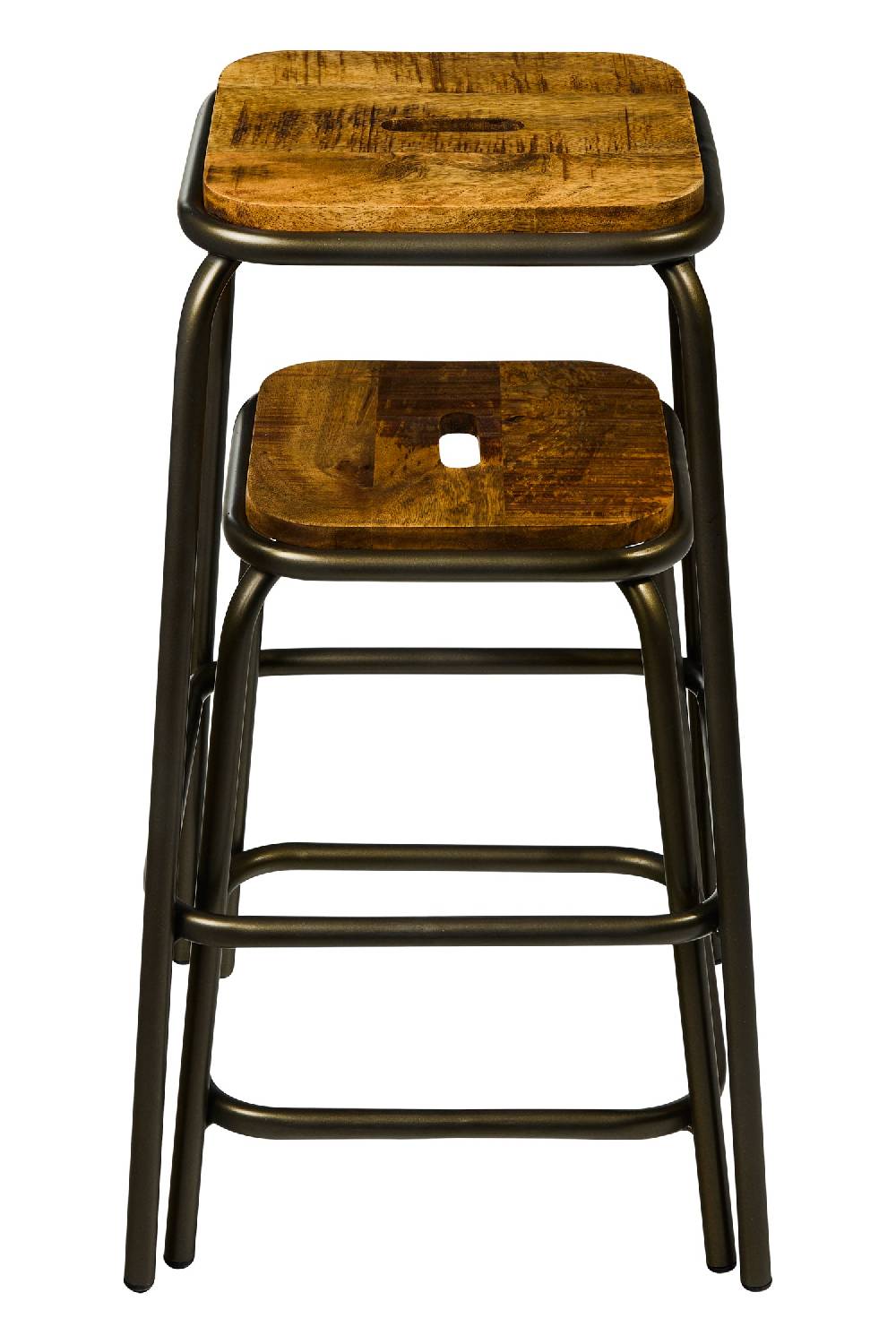 Novità Home London - Set 2 Sgabelli In Legno Di Mango E Ferro