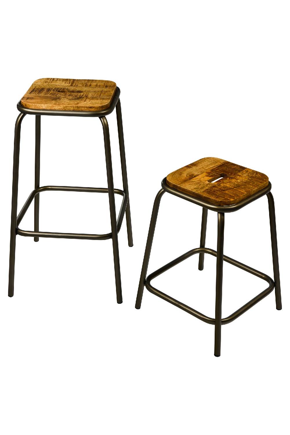 Novità Home London - Set 2 Sgabelli In Legno Di Mango E Ferro