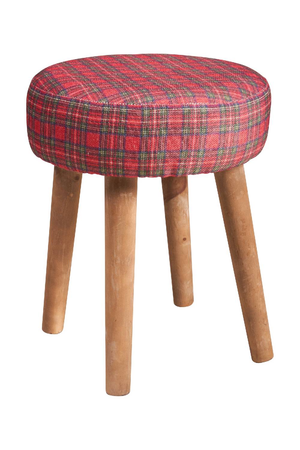 Novità Home Mackenzie - Sgabello Basso Tondo Tartan Rosso Bleached