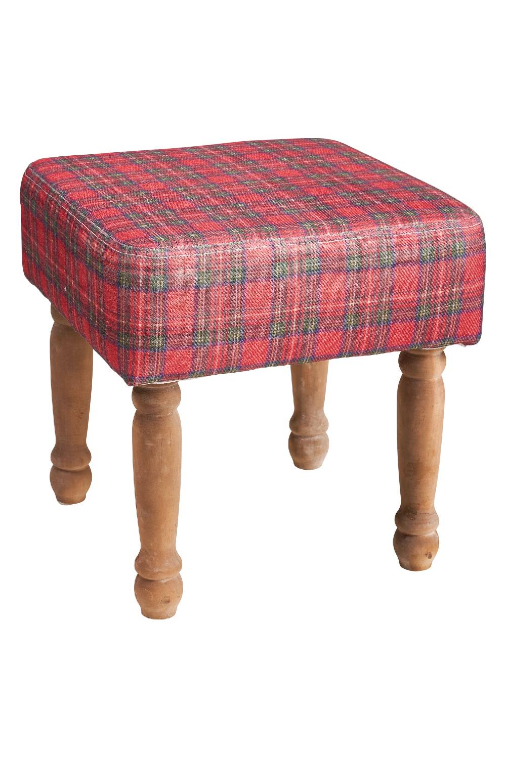 Novità Home Mackenzie - Sgabello In Cotone E Legno Di Olmo Tartan Rosso E Verde