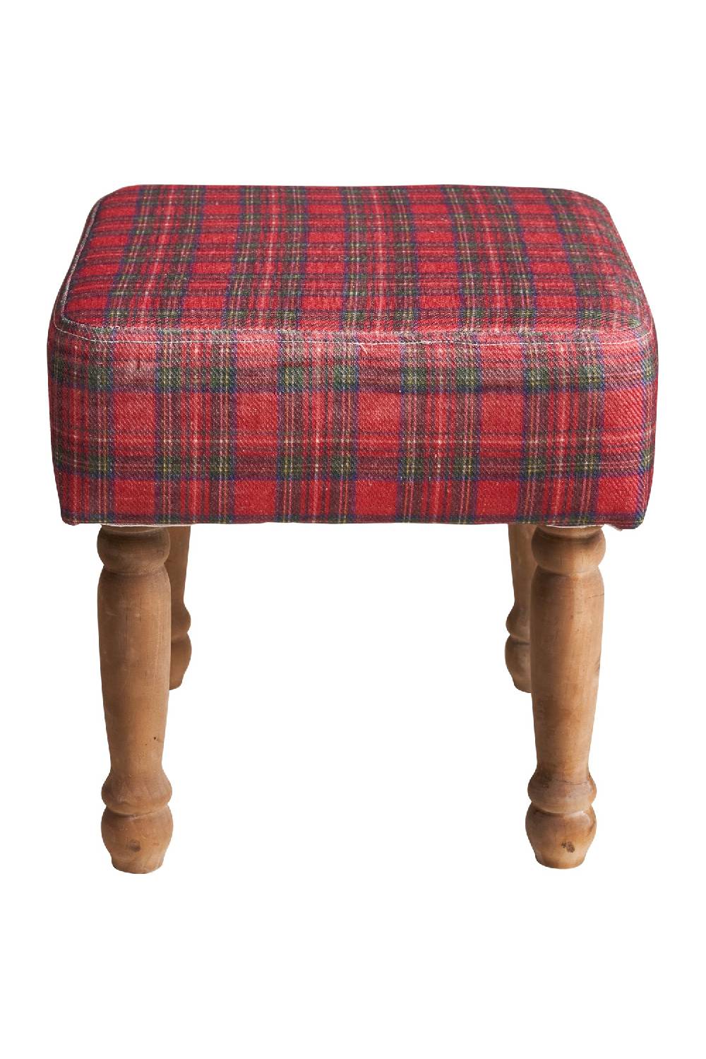 Novità Home Mackenzie - Sgabello in Cotone e Legno di Olmo Tartan Rosso e Verde