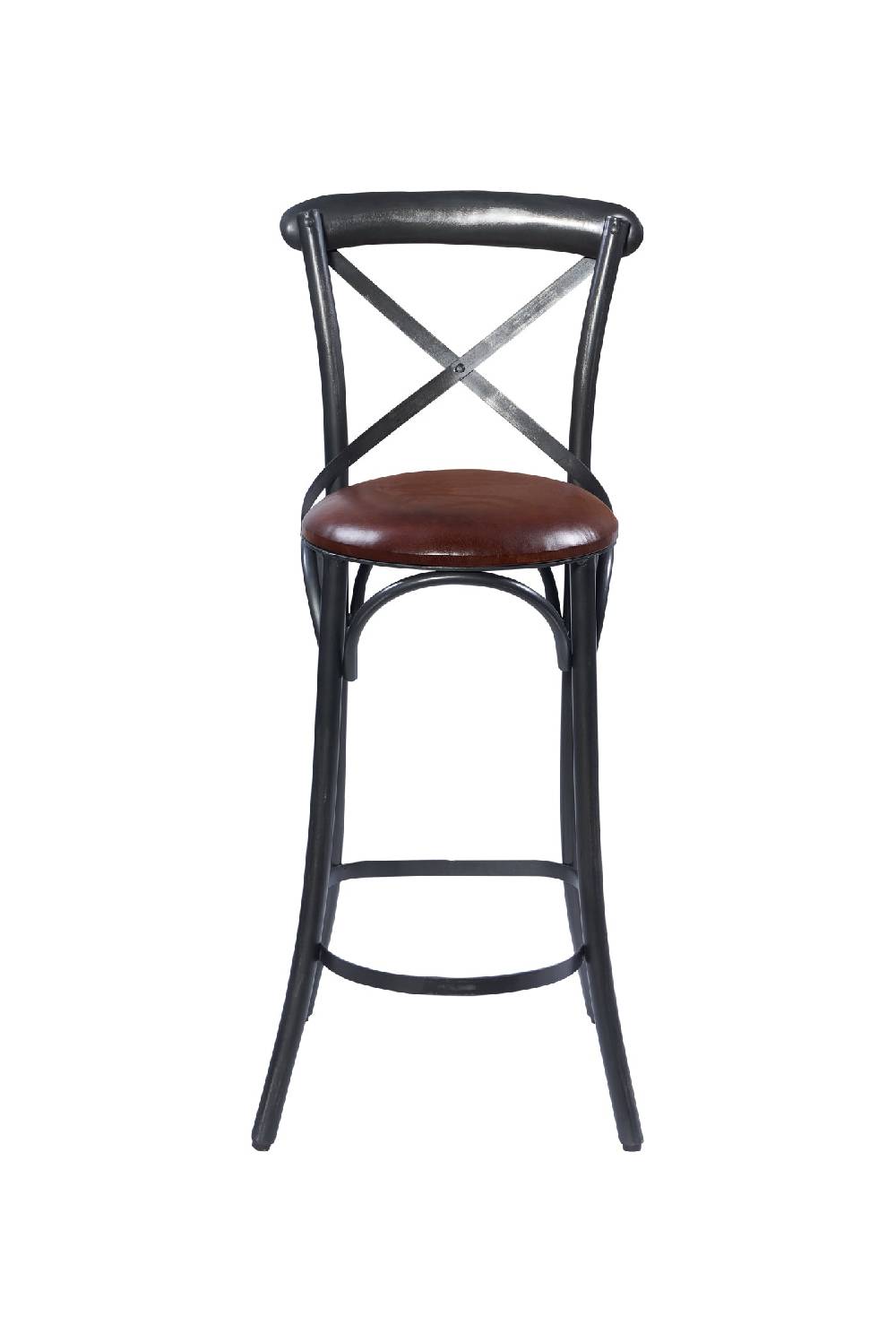 Novità Home Manhattan-sgabello Alto Incrocio Metallo Seduta Imbottita Pelle