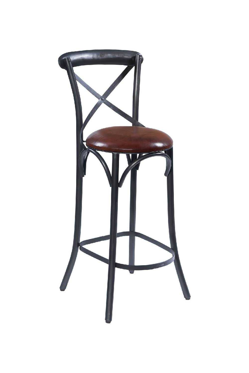 Novità Home Manhattan-sgabello alto incrocio metallo seduta imbottita pelle