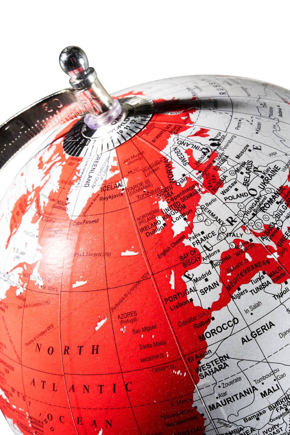 Novità Home Mappamondo - Globo Rosso Base Tre Piedi Color Acciao