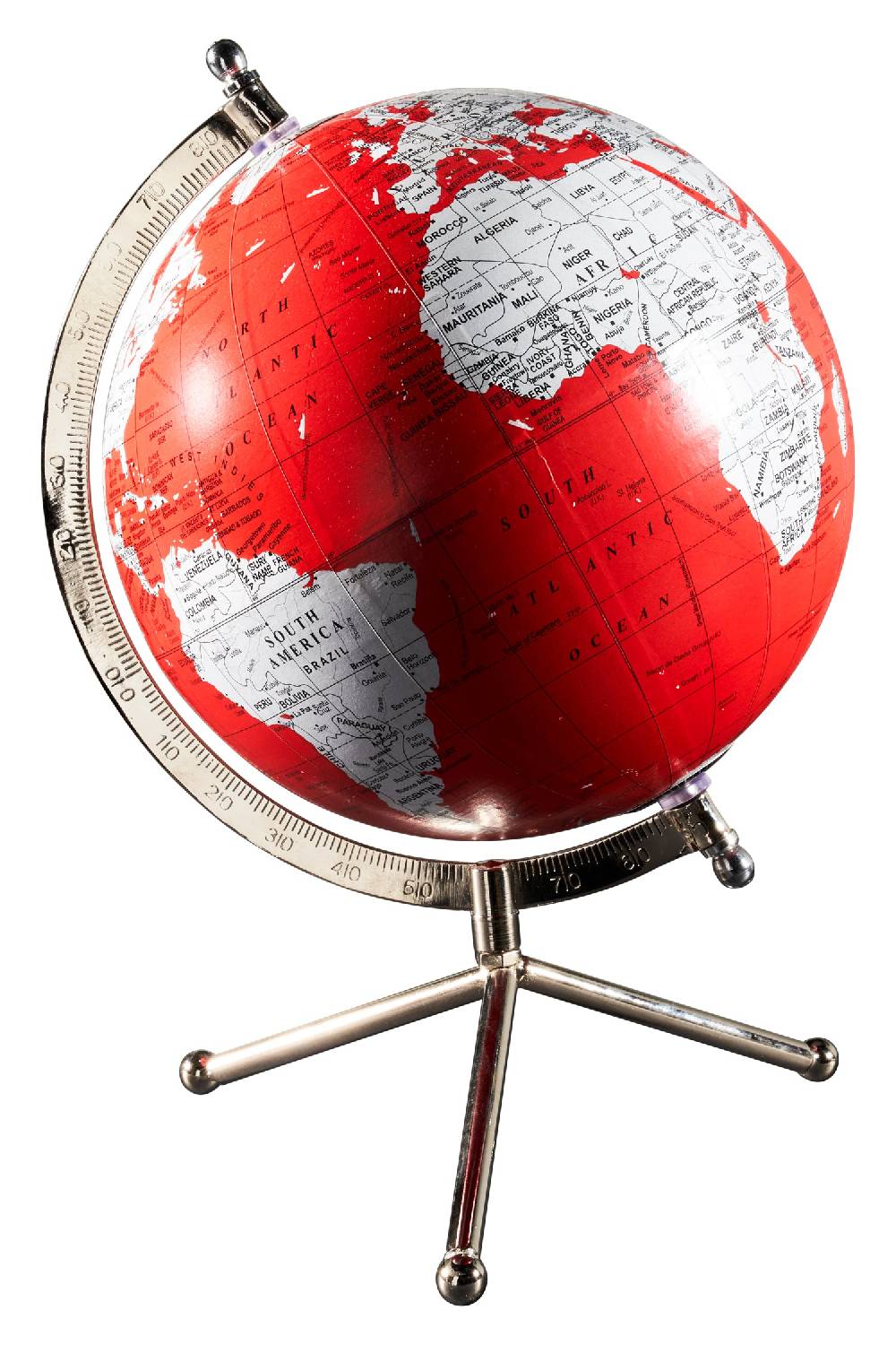 Novità Home Mappamondo - globo rosso base tre piedi color acciao