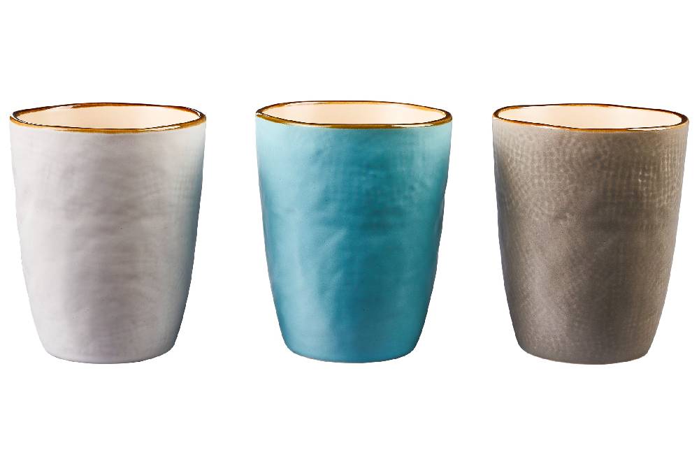 Novità Home Mediterraneo Linea Mare - Bicchierotti in Gres - 3 Colori Assortiti