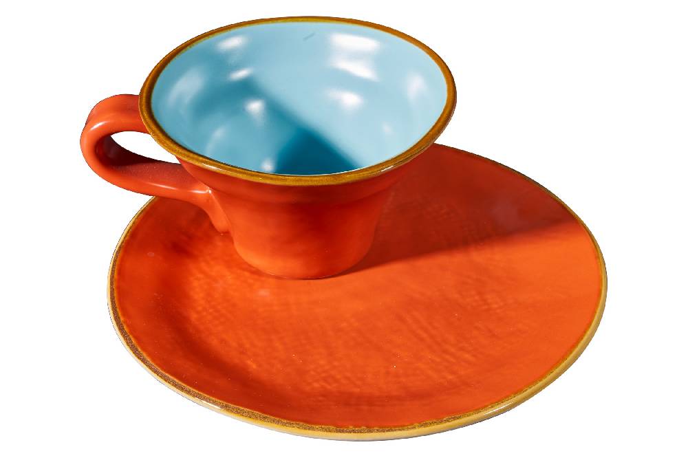 Novità Home Mediterraneo - Tazzina Svasata Caffè Con Piattino - 6 Colori Assortiti