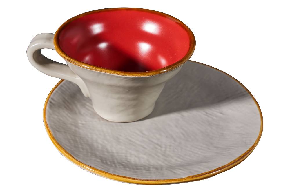 Novità Home Mediterraneo - Tazzina Svasata Caffè Con Piattino - 6 Colori Assortiti