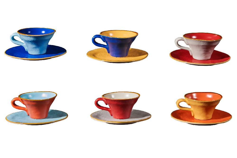 Novità Home Mediterraneo - Tazzina Svasata Caffè con Piattino - 6 Colori Assortiti