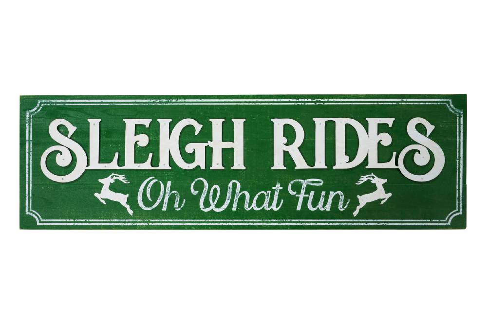 Novità Home Merry - cartello verde sleigh rides oh what fun