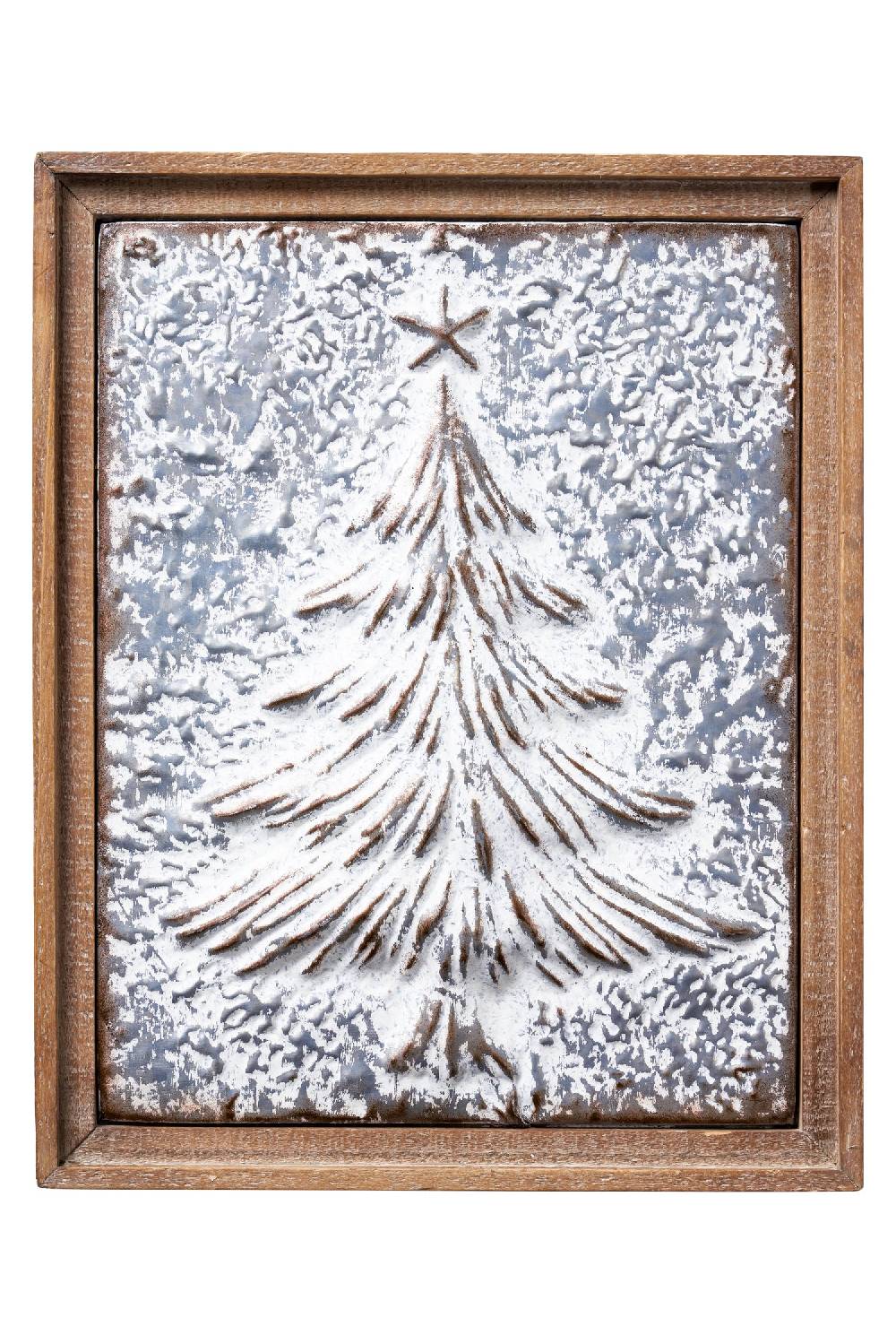 Novità Home Merry - Quadretto Metallo Albero In Rilievo Innevato