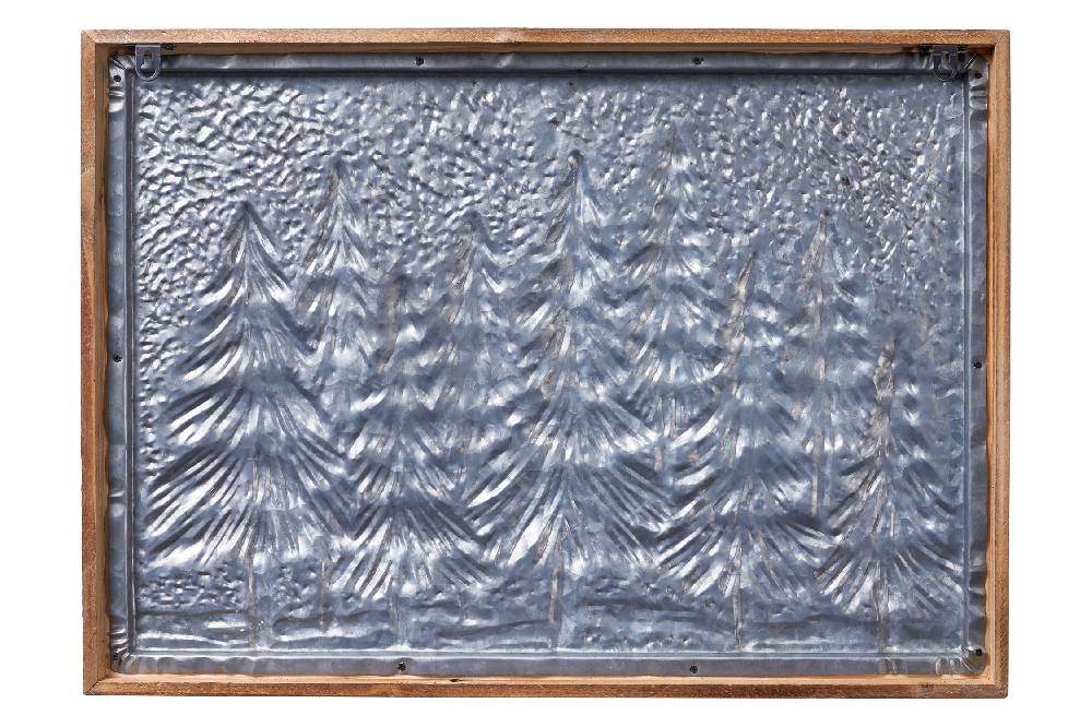 Novità Home Merry - Quadretto Metallo Cornice Legno Bosco Innevato