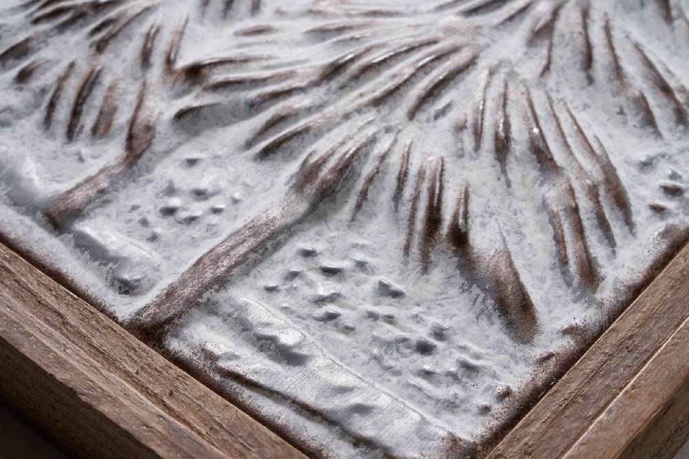 Novità Home Merry - Quadretto Metallo Cornice Legno Bosco Innevato