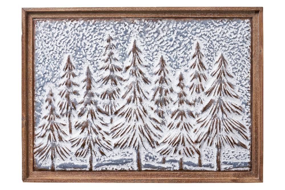 Novità Home Merry - Quadretto Metallo Cornice Legno Bosco Innevato