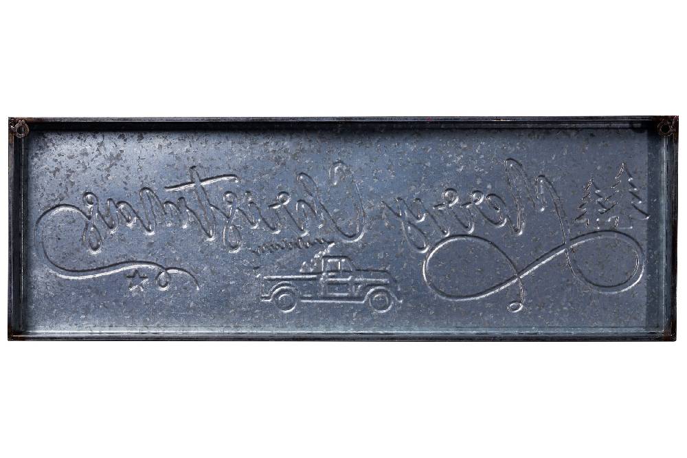 Novità Home Merry - Quadretto Metallo Lungo Merry Christmas Camion Alberi