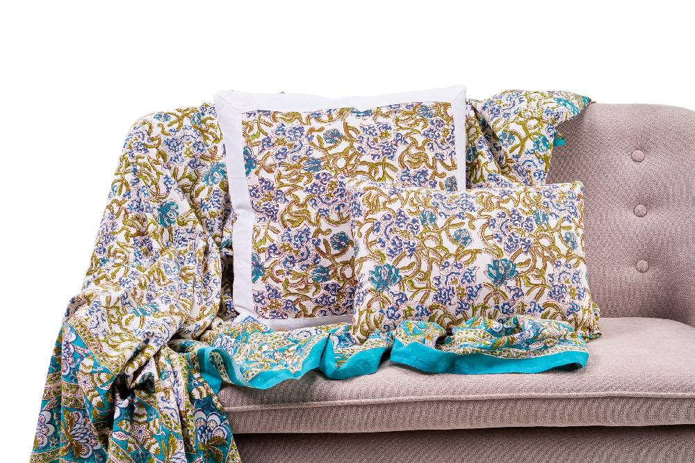 Novità Home Monreale - Mezzero Doppio Decor Turchese In Cotone - 270X270